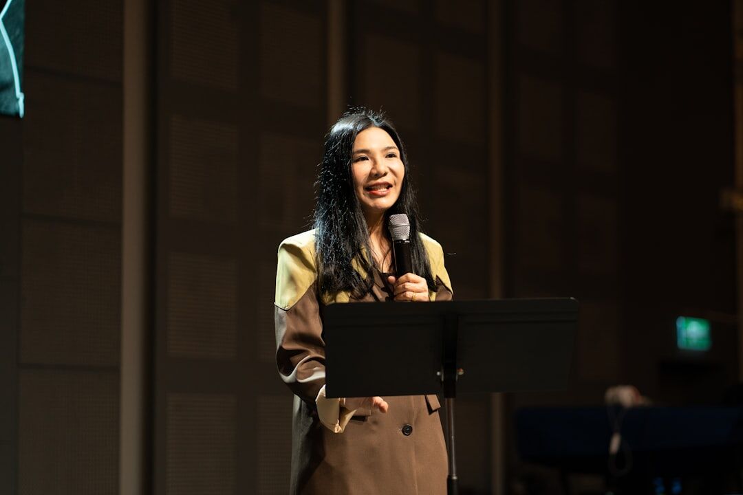 person delivering impactful speech on stage